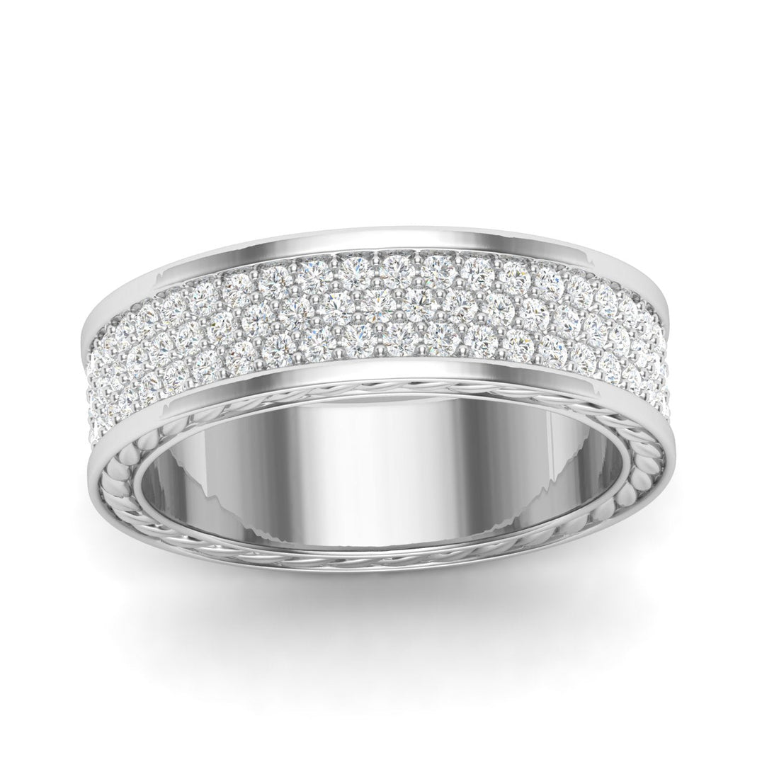 3 Row Pavé Moissanite Wedding Band White Gold 