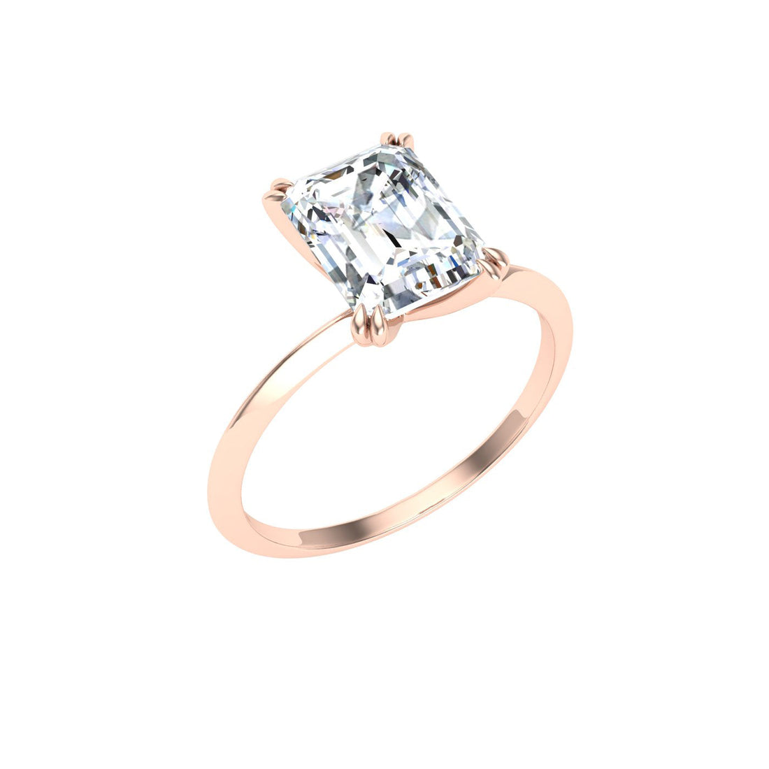 Adoration Double Claw Emerald Moissanite Solitaire Engagement Ring Rose Gold