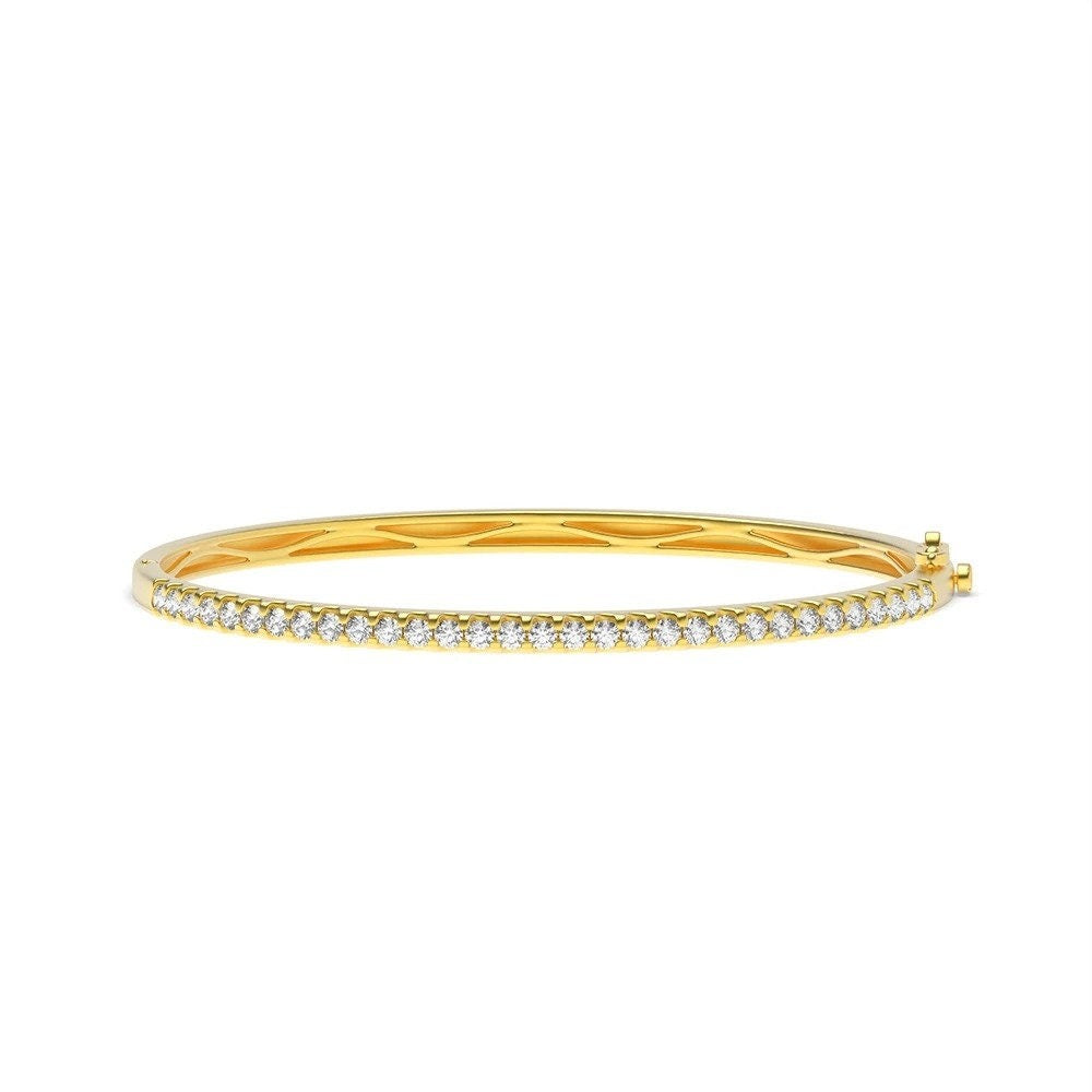 4-Prong Round Moissanite Bangle Yellow Gold