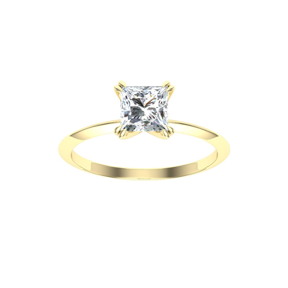 Seraphic Double Claw Princess Moissanite Engagement Ring Yellow Gold