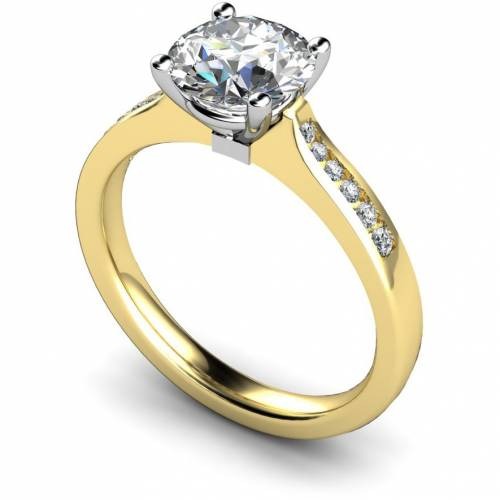 4 Prongs Round cut Shoulder Lab Grown Diamond Ring Yellow Glod