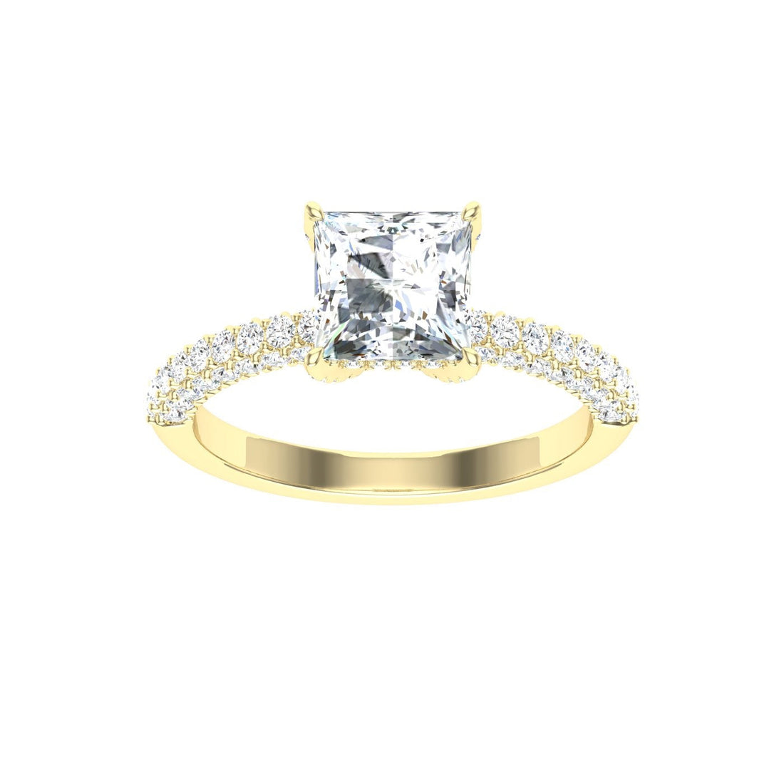 Cherished Princess Cut Micro Pavé Moissanite Engagement Ring Yellow Gold