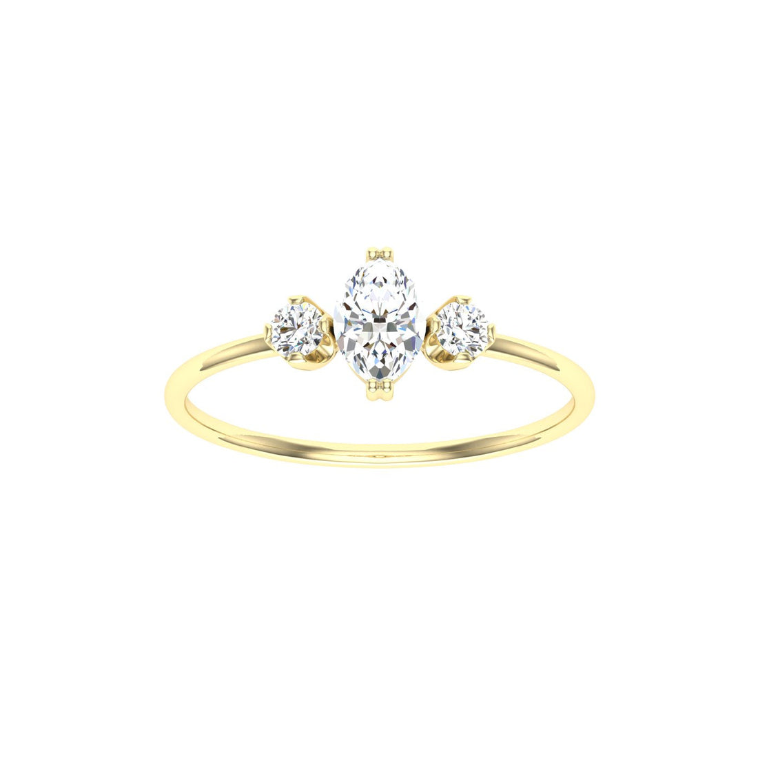 Amaranth Marquise 3 Stone Solitaire Moissanite Engagement Ring Yellow Gold