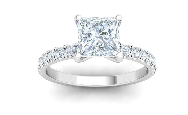 Sparkling Princess Cut Half Eternity Moissanite Engagement Ring White Gold