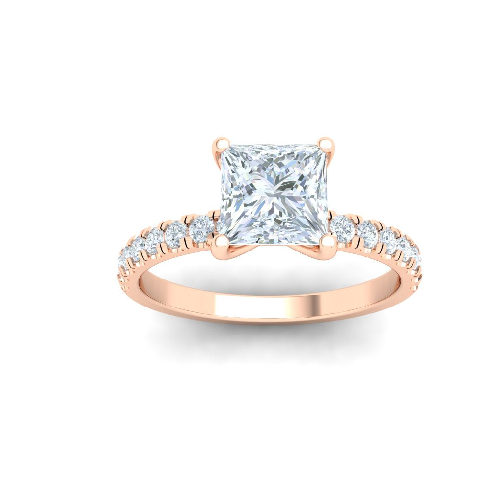 Sparkling Princess Cut Half Eternity Moissanite Engagement Ring Rose Gold