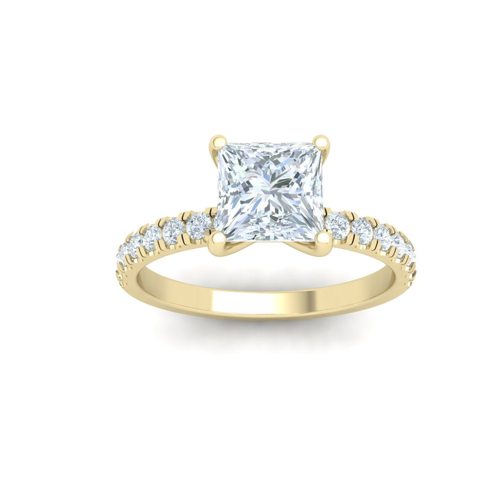 Sparkling Princess Cut Half Eternity Moissanite Engagement Ring Yellow Gold