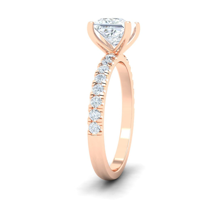 Sparkling Princess Cut Half Eternity Moissanite Engagement Ring Rose Gold