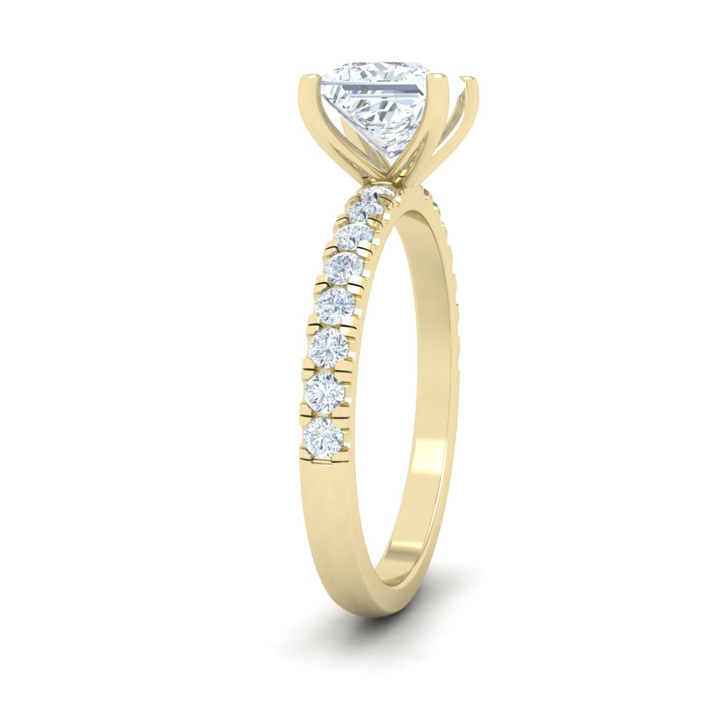 Sparkling Princess Cut Half Eternity Moissanite Engagement Ring Yellow Gold