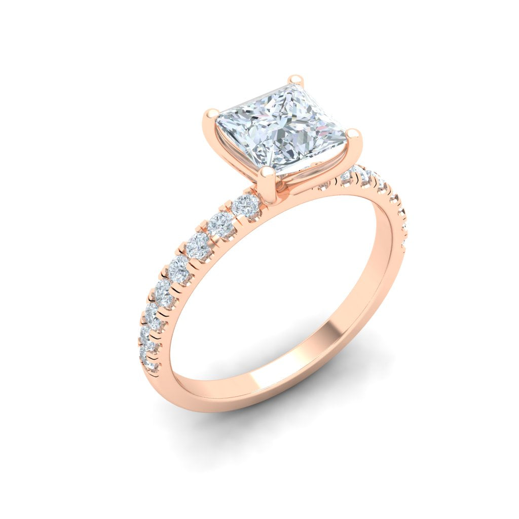 Sparkling Princess Cut Half Eternity Moissanite Engagement Ring Rose Gold