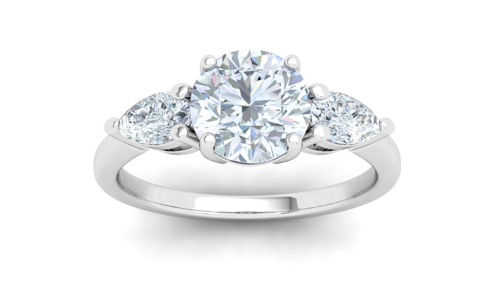 Splendor Round 3 Stone Pear Moissanite Engagement Ring White Gold