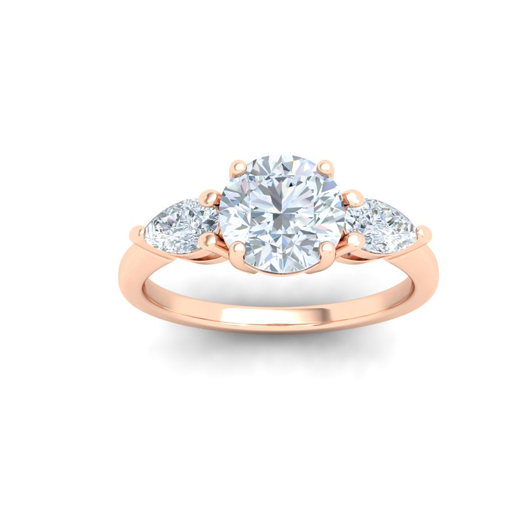 Splendor Round 3 Stone Pear Moissanite Engagement Ring Rose Gold