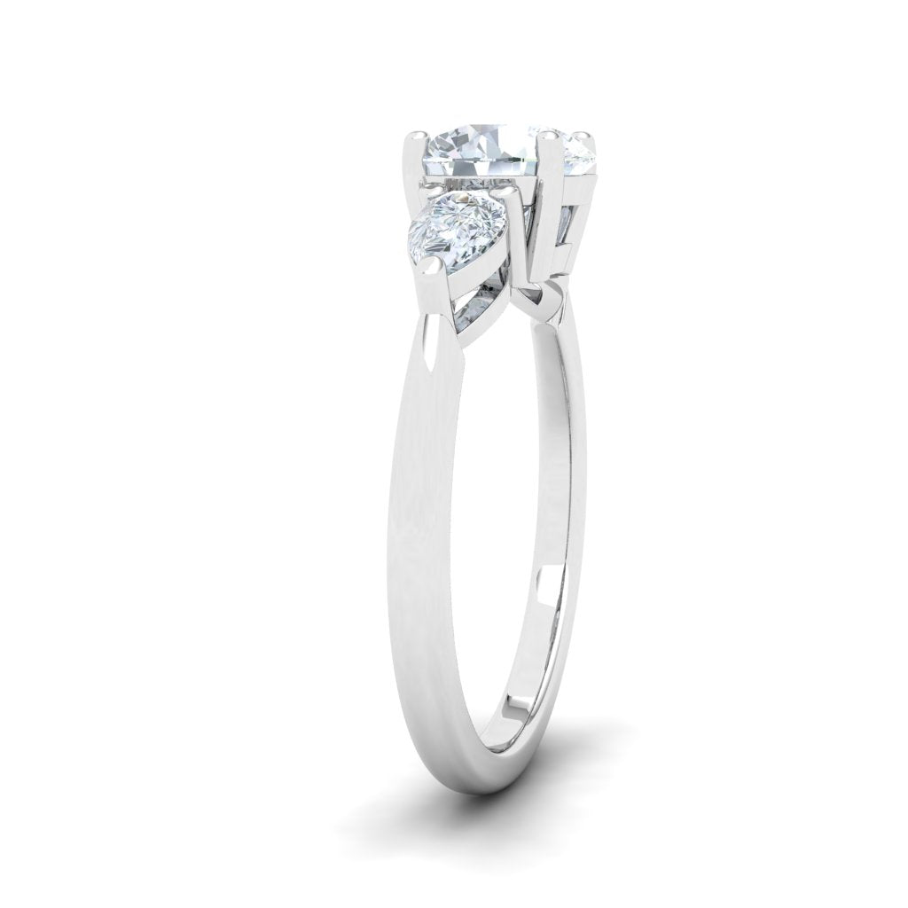 Splendor Round 3 Stone Pear Moissanite Engagement Ring White Gold