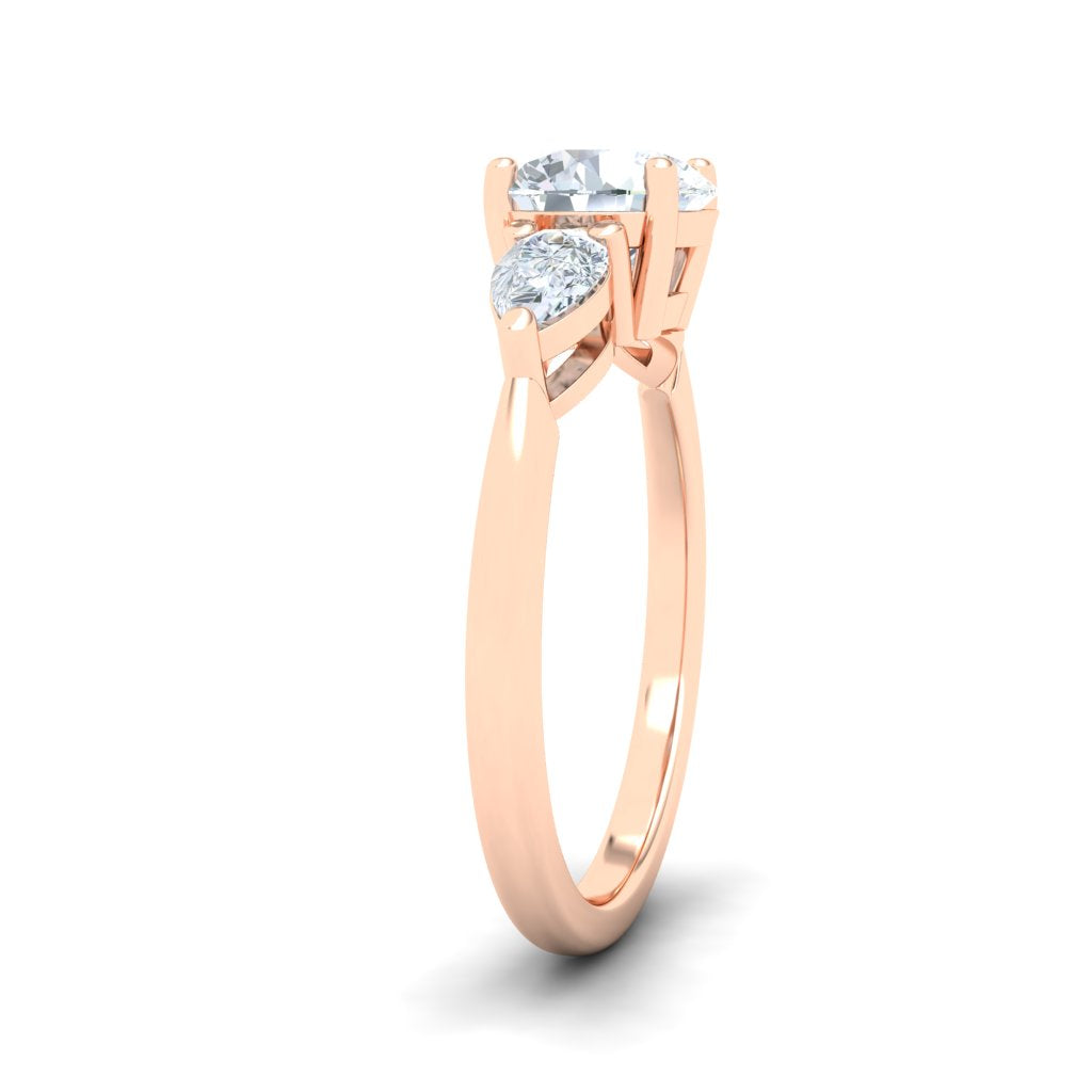 Splendor Round 3 Stone Pear Moissanite Engagement Ring Rose Gold