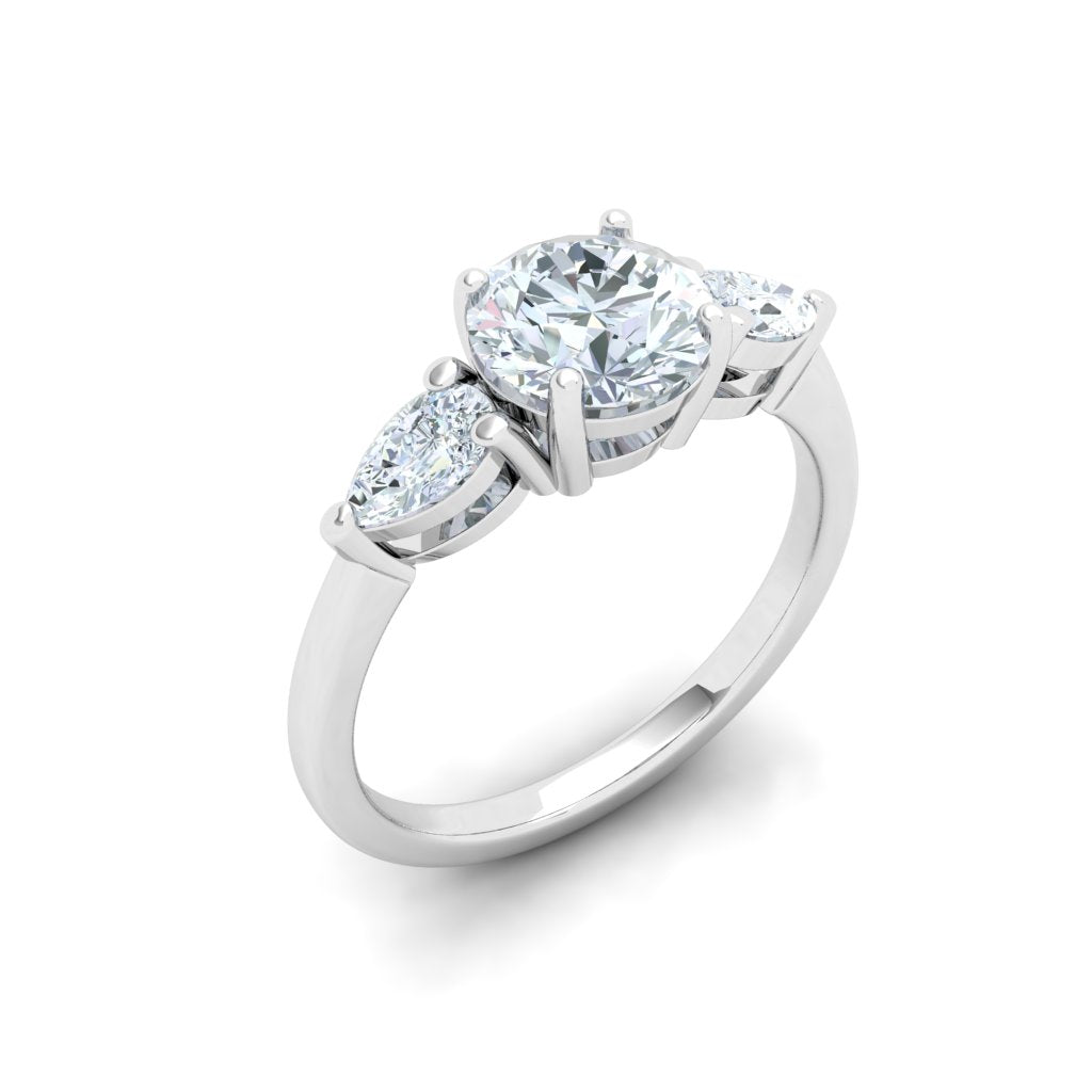 Splendor Round 3 Stone Pear Moissanite Engagement Ring White Gold