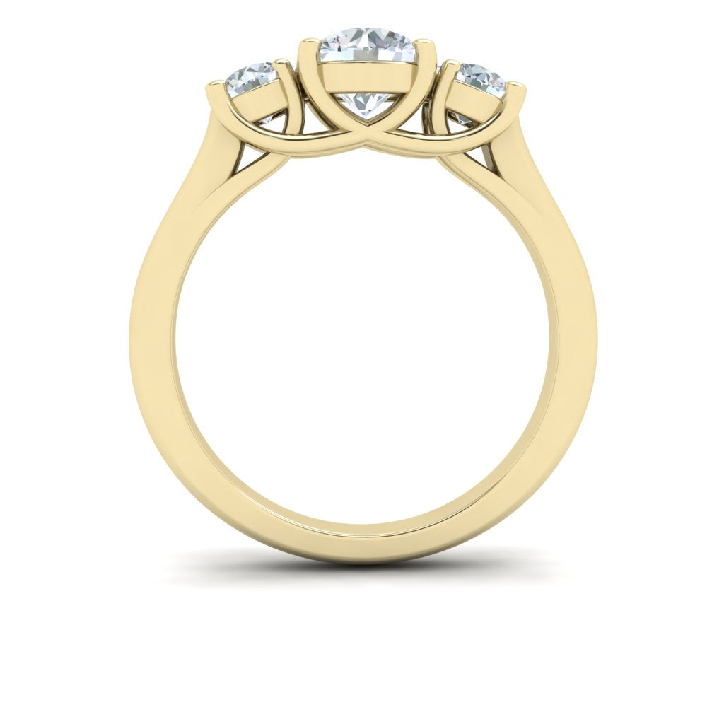 Whispering Round 3 Stone Moissanite Engagement Ring Yellow Gold