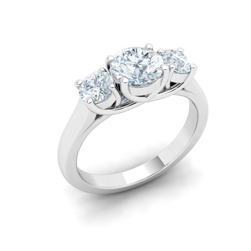 Whispering Round 3 Stone Moissanite Engagement Ring White Gold