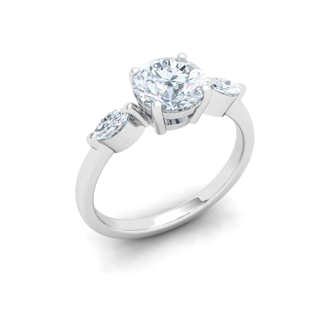 Opulent Round 3 Stone Moissanite Engagement Ring White Gold