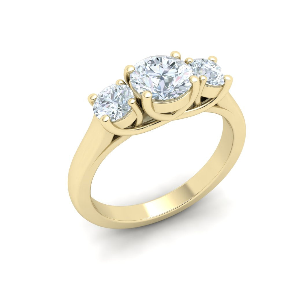 Whispering Round 3 Stone Moissanite Engagement Ring Yellow Gold