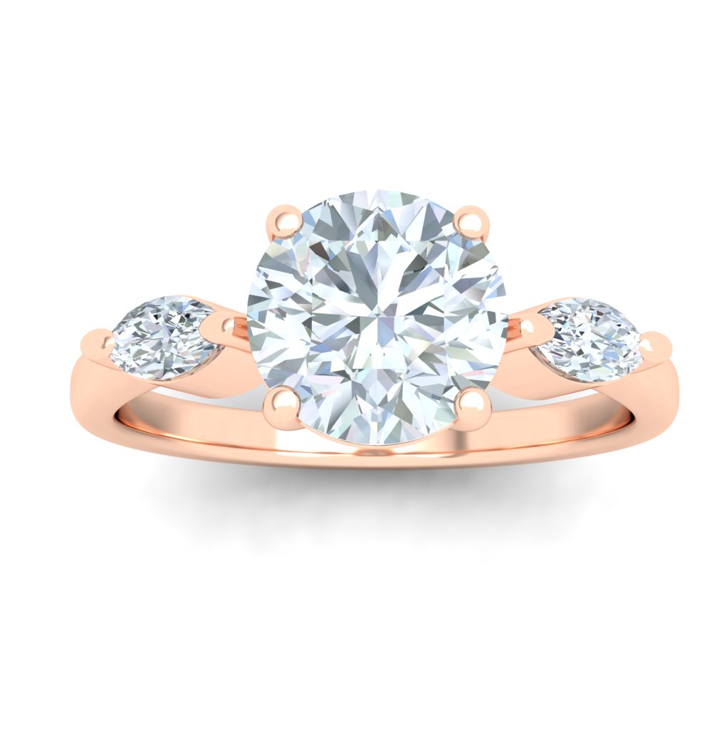 Opulent Round 3 Stone Moissanite Engagement Ring Rose Gold