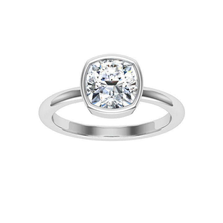 Dynasty Cushion Cut Bezel Solitaire Moissanite Engagement Ring White Gold