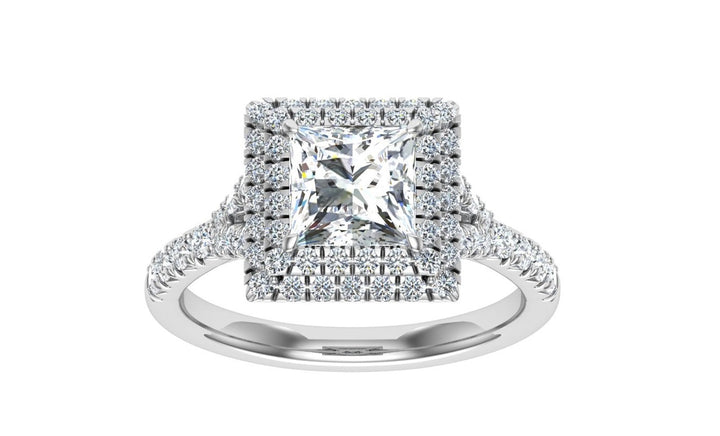 Destiny Princess Cut Double Halo Moissanite Engagement Ring White Gold