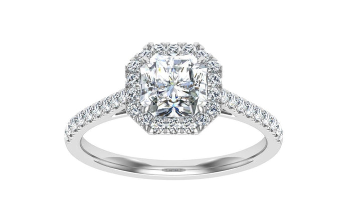 Finesse Asscher Cut Halo Moissanite Engagement Ring White Gold