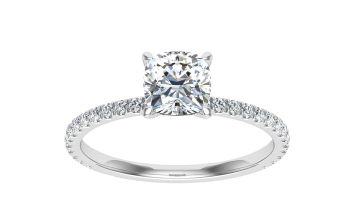 Cipher Cushion Cut Solitaire Moissanite Engagement Ring White Gold