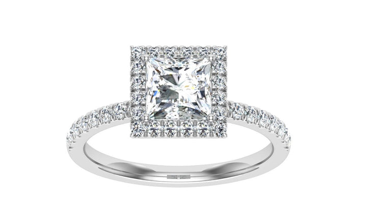 Splendor Princess Cut Halo Moissanite Engagement Ring White Gold