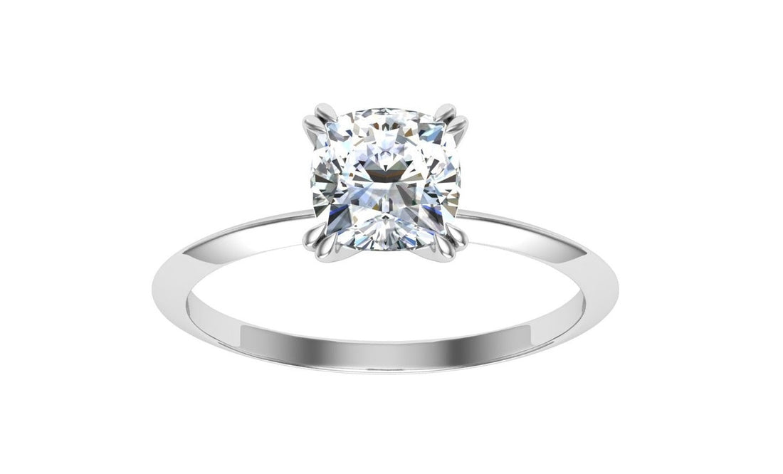 Glistening Double Claw Cushion Moissanite Engagement Ring White Gold