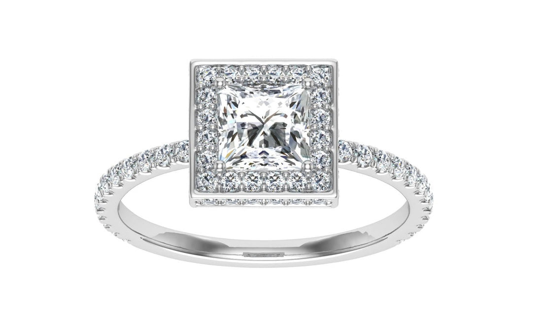 Elegy Princess Cut Double Edge Halo Moissanite Engagement Ring White Gold