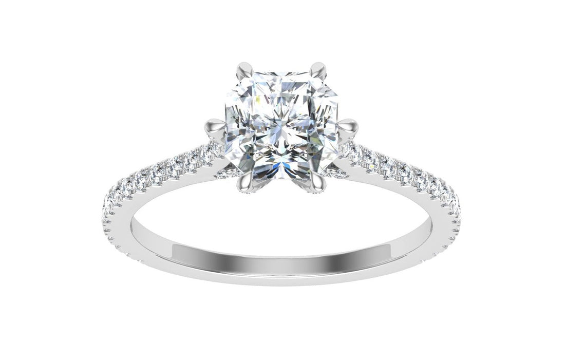 Spectra Asscher Cut Side Stones Moissanite Engagement Ring White Gold