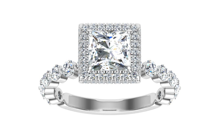 Amulet Princess Cut Double Edge Halo Moissanite Engagement Ring White Gold