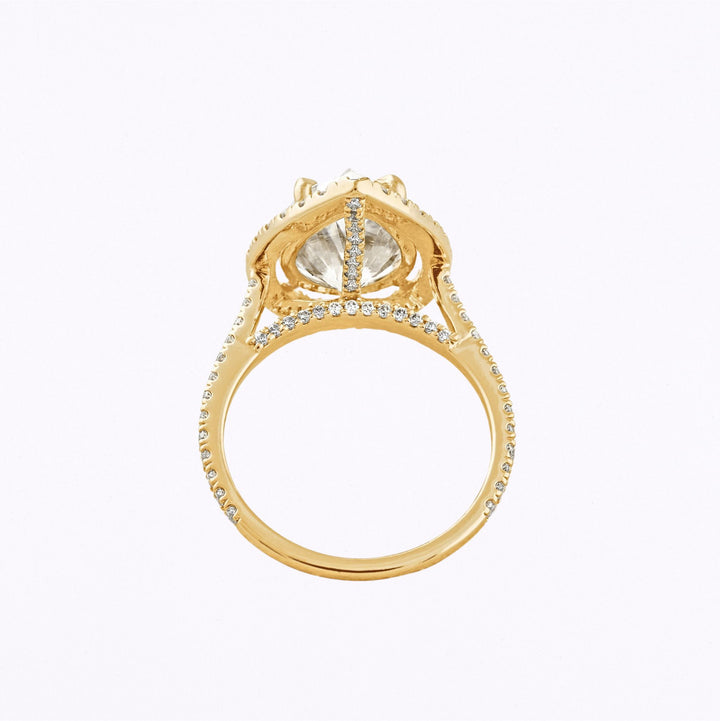 6.15 CT Pear Cut Halo & Pave Moissanite Engagement Ring In Yellow Gold