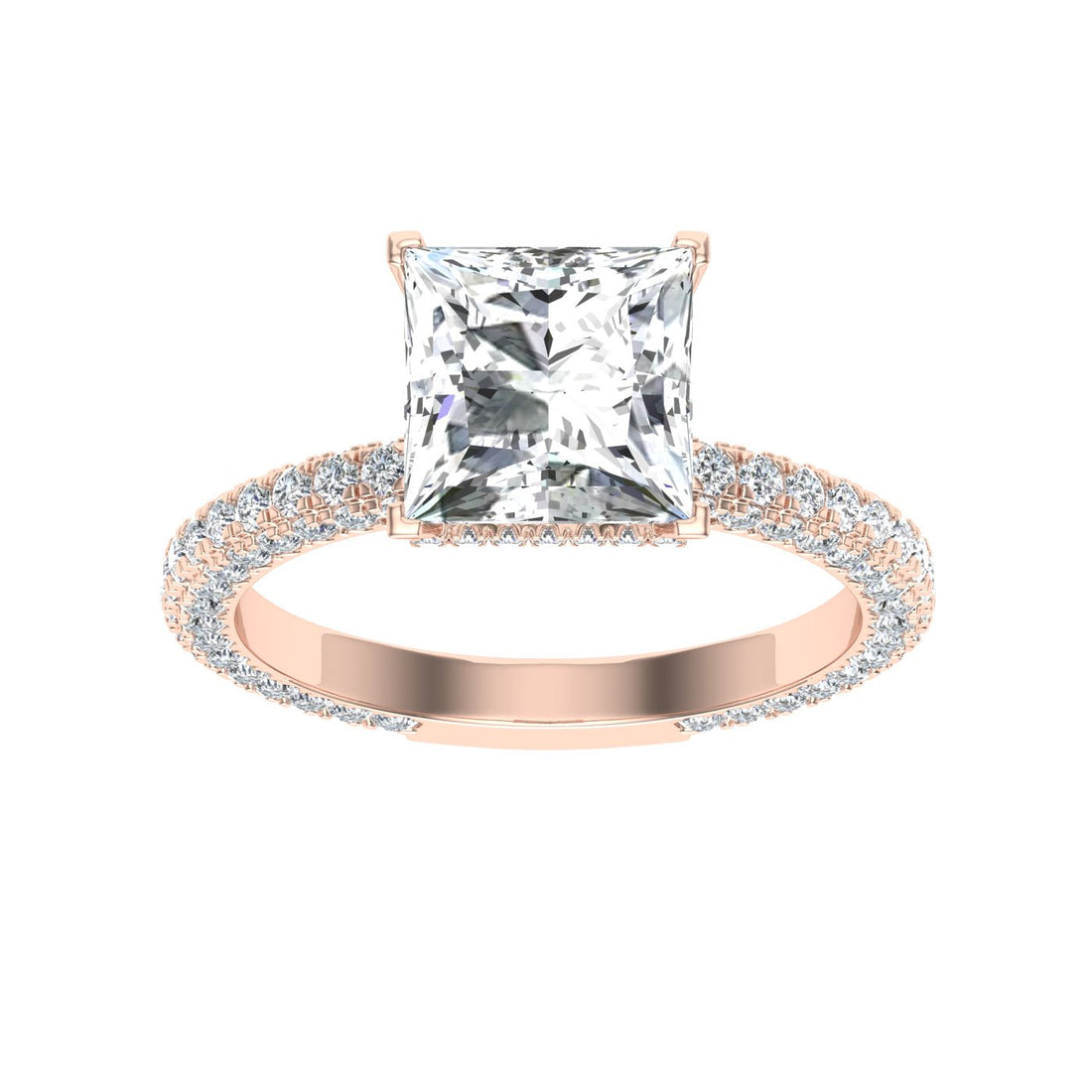 Regal Princess Cut Micro Pavé Moissanite Engagement Ring Rose Gold