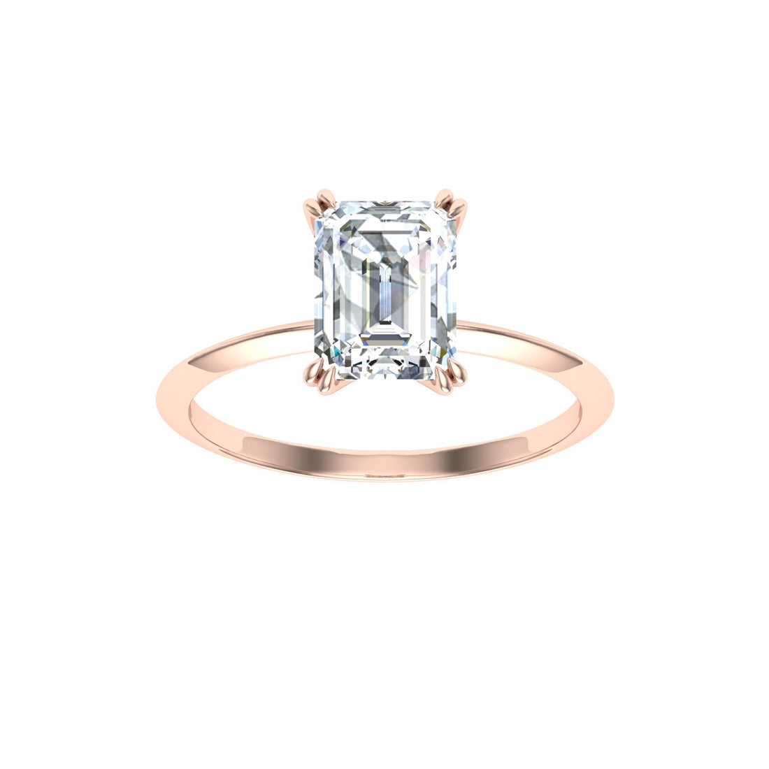 Adoration Double Claw Emerald Moissanite Solitaire Engagement Ring Rose Gold