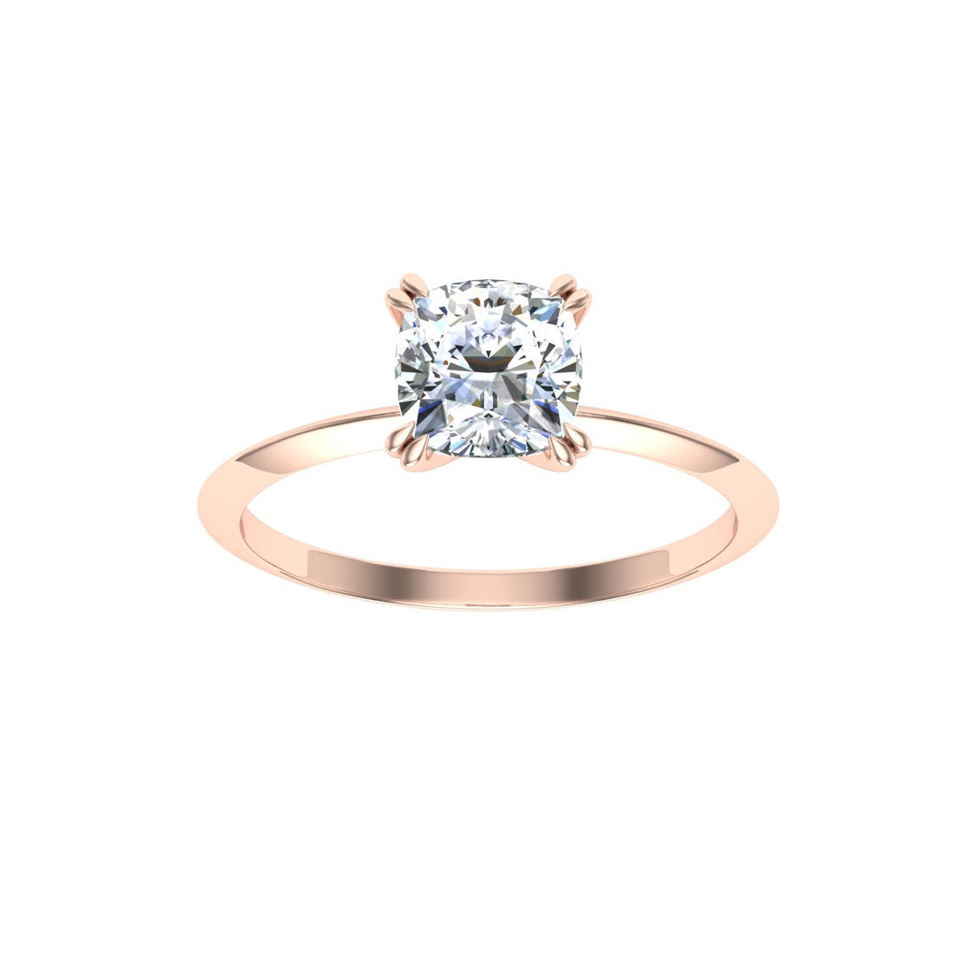 Glistening Double Claw Cushion Moissanite Engagement Ring Rose Gold