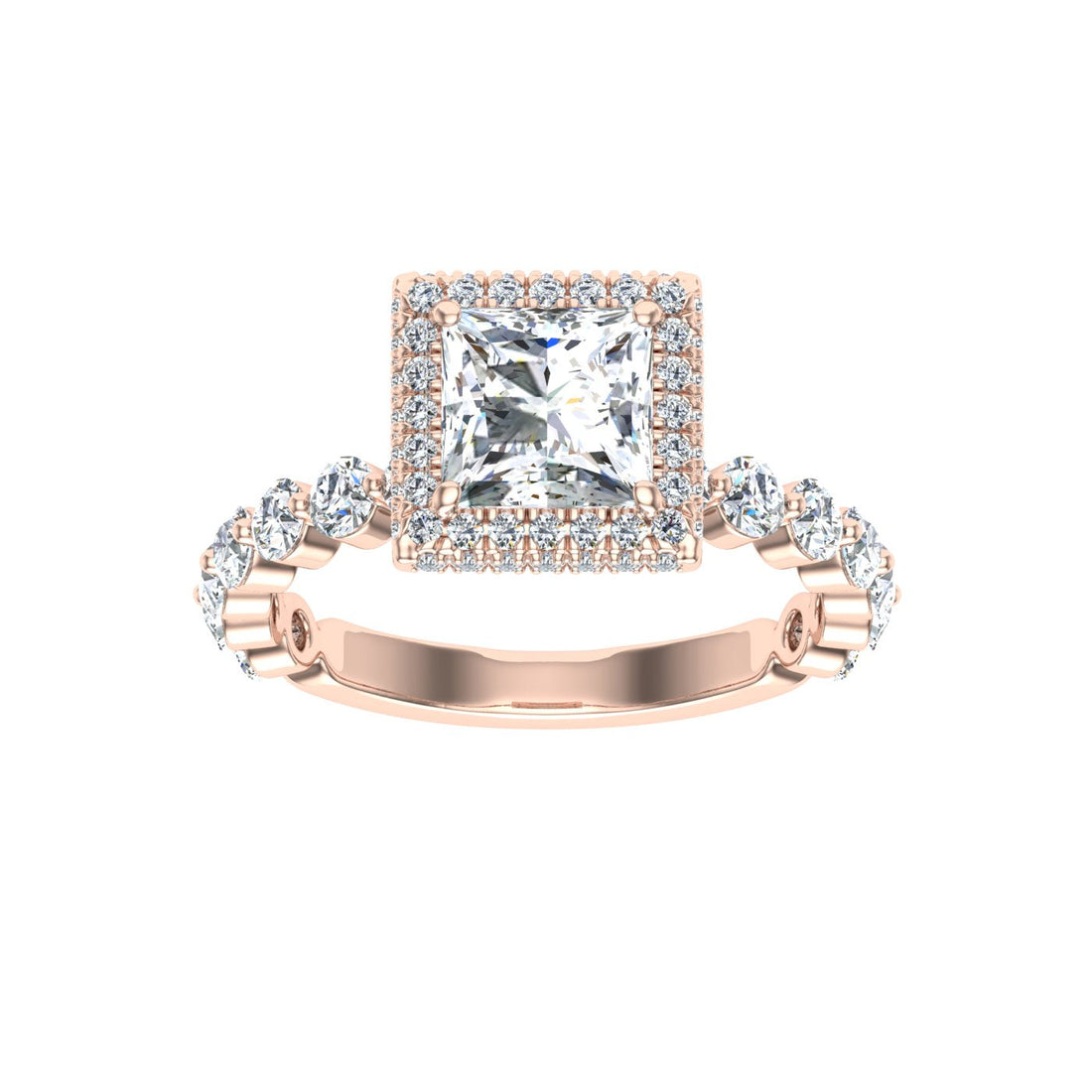 Amulet Princess Cut Double Edge Halo Moissanite Engagement Ring Rose Gold