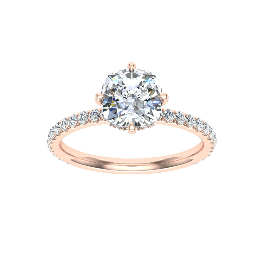 Shine Cushion Cut Compass Prong Moissanite Engagement Ring Rose Gold