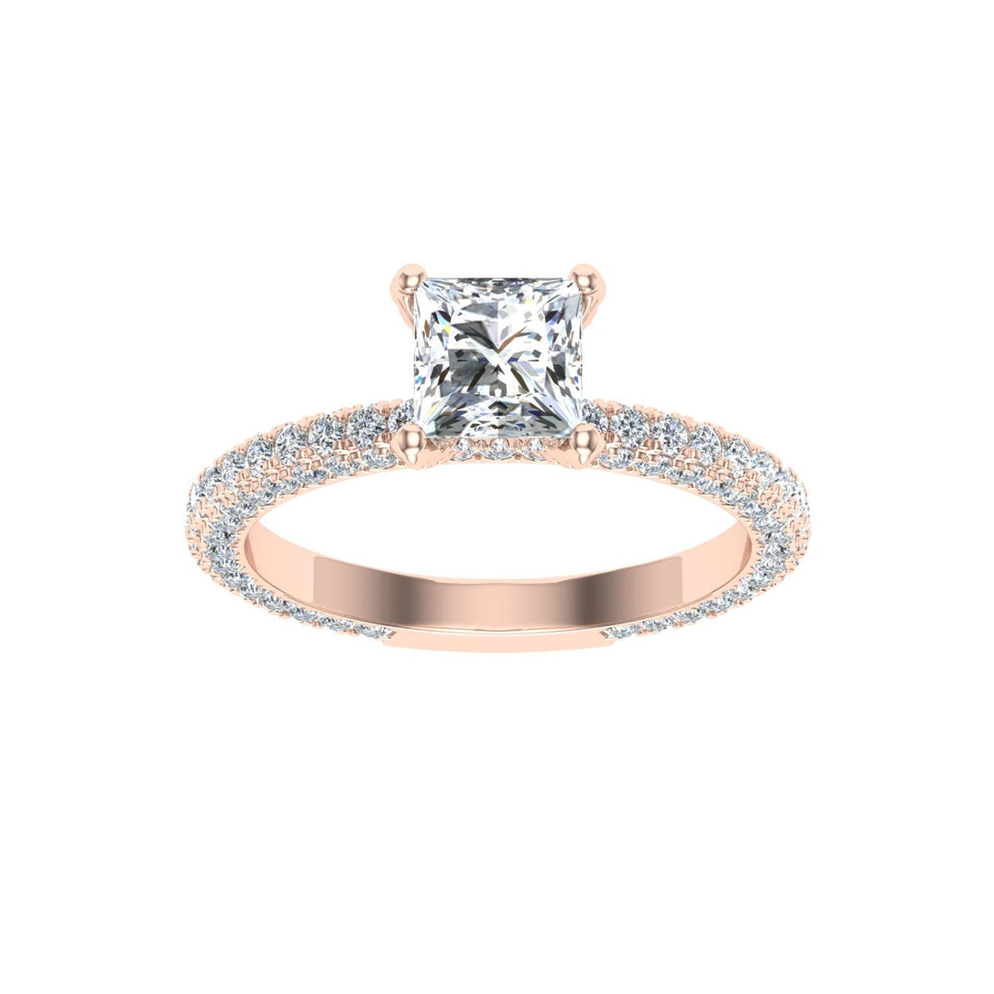 Enigma's Princess Cut Micro Pavé Moissanite Engagement Ring Rose Gold