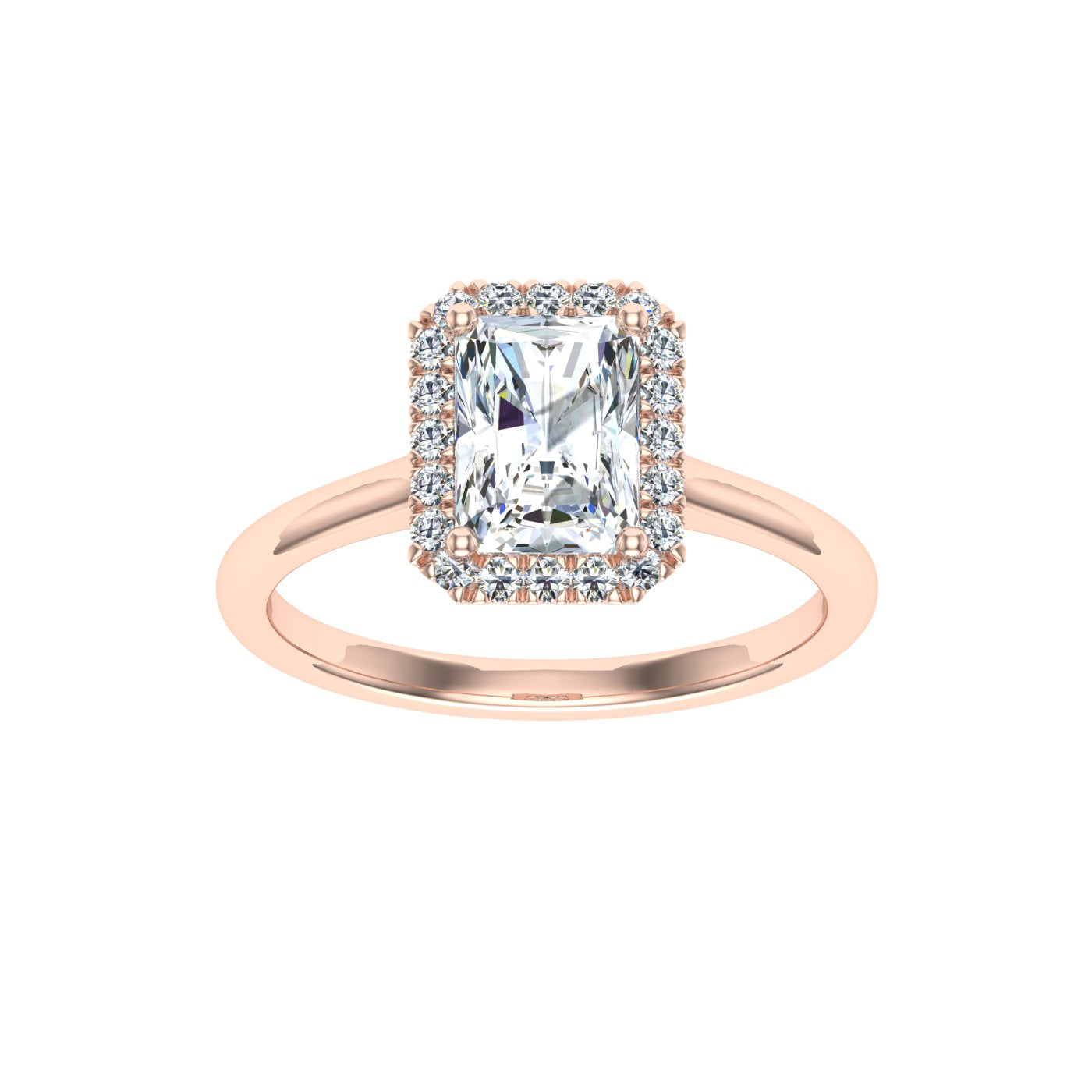 Labyrinth Radiant Cut Halo Moissanite Engagement Ring Rose Gold