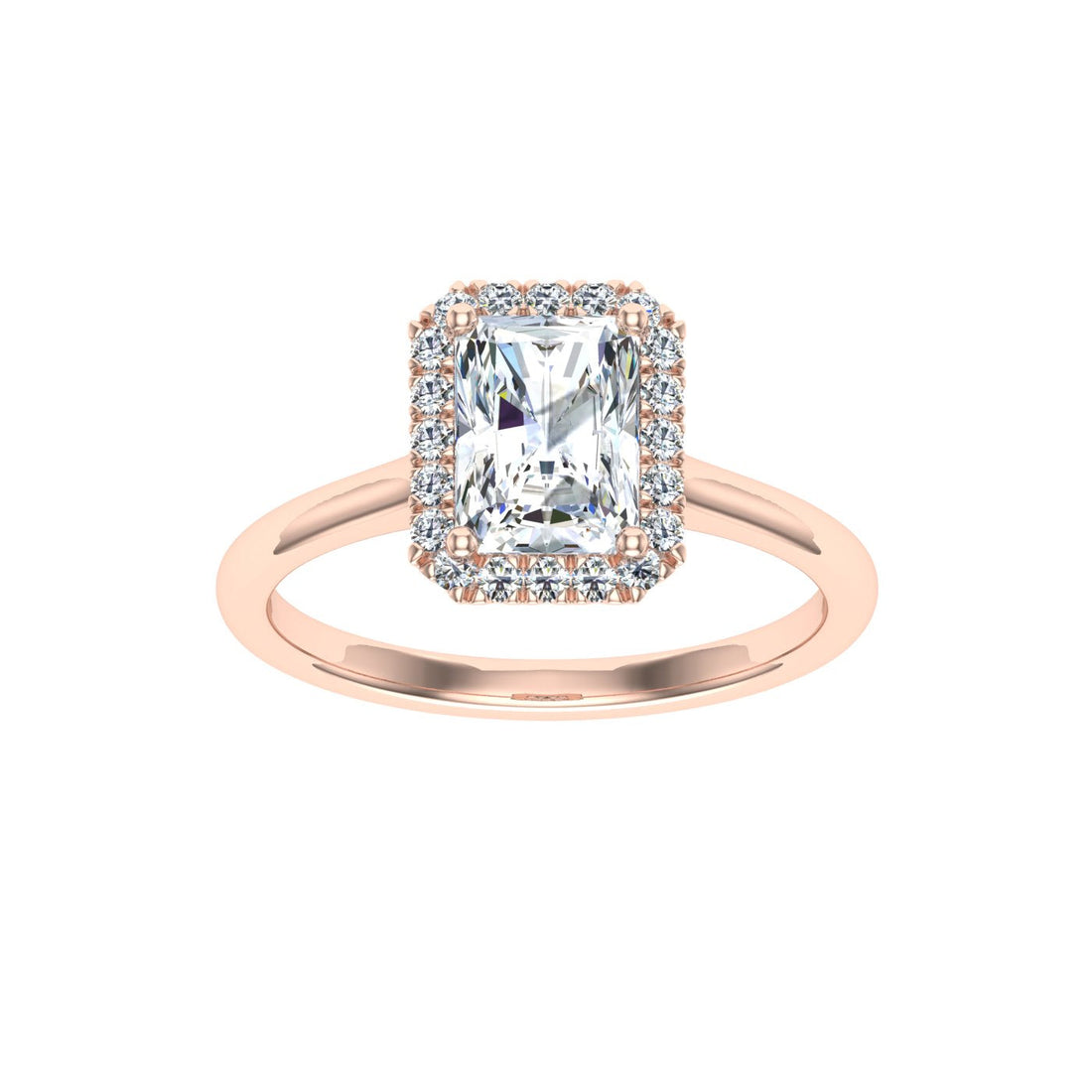 Labyrinth Radiant Cut Halo Moissanite Engagement Ring Rose Gold