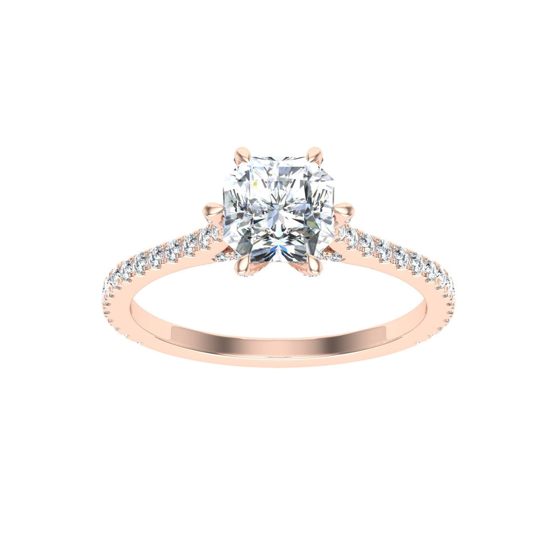 Spectra Asscher Cut Side Stones Moissanite Engagement Ring Rose Gold