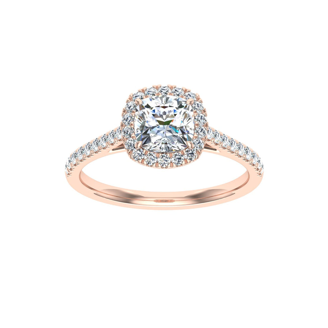 Jewel Cushion Cut Halo Moissanite Engagement Ring Rose Gold