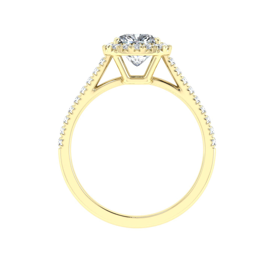 Jewel Cushion Cut Halo Moissanite Engagement Ring Yellow Gold