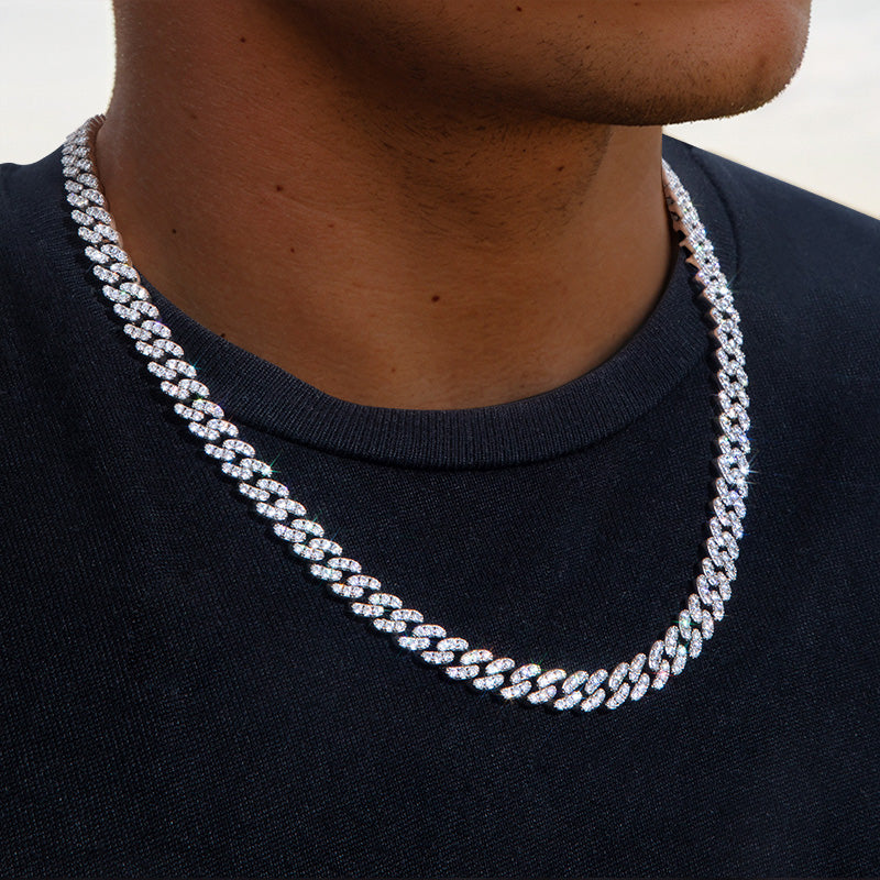 8mm Moissanite Cuban Link Chain White Gold