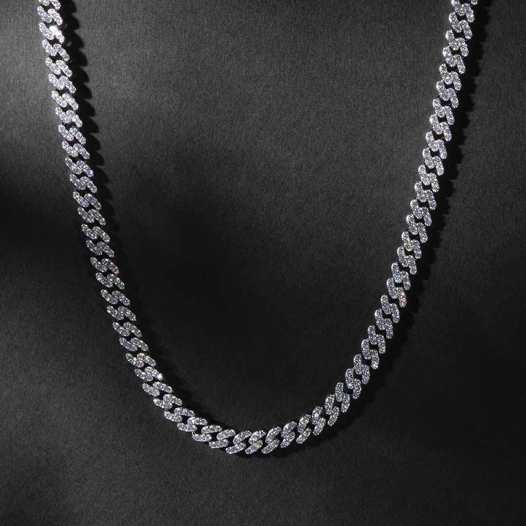 8mm Moissanite Cuban Link Chain White Gold