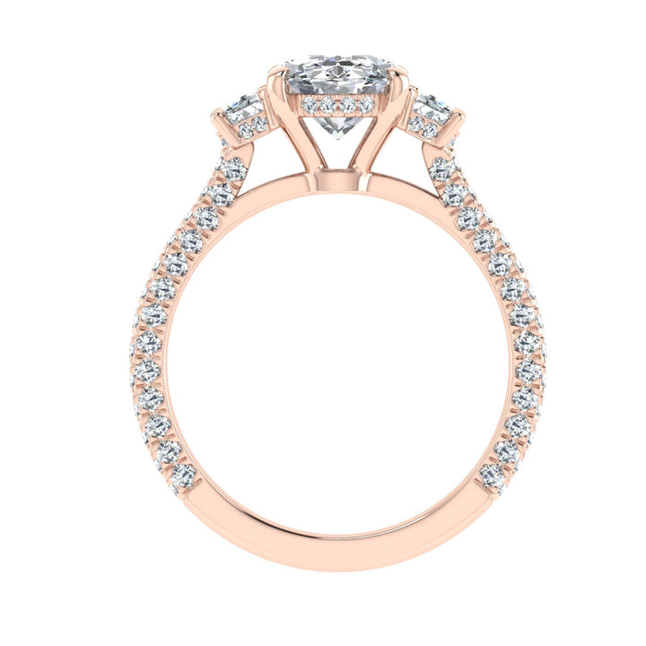 Vista Oval 3 Stone Moissanite Engagement Ring Rose Gold