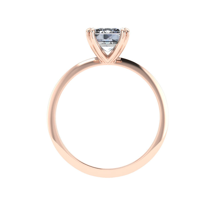 Adoration Double Claw Emerald Moissanite Solitaire Engagement Ring Rose Gold