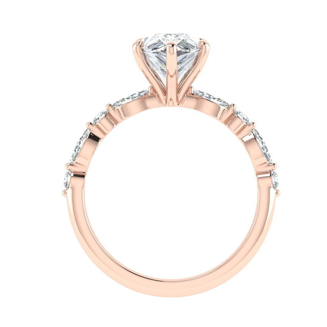 Moondrop Pear Cut Side Stones Moissanite Engagement Ring Rose Gold