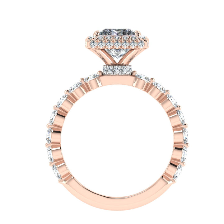 Amulet Princess Cut Double Edge Halo Moissanite Engagement Ring Rose Gold